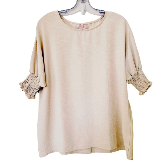 NWT C+D+M Collection 3/4 Sleeve Summer Top Loose Fit Beige Size Medium - Picture 1 of 6